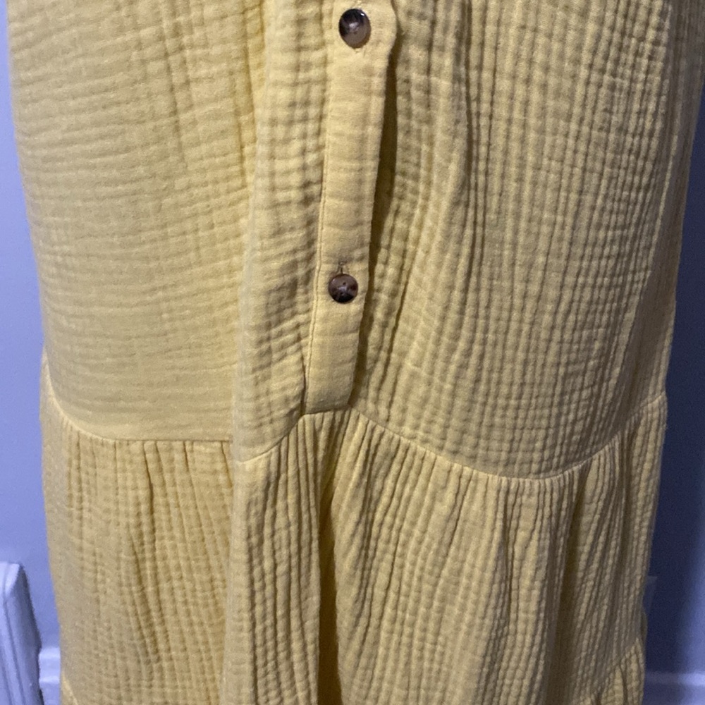 J Jill Yellow Tiered Dress Split Neck Short Sleeve Summer Sz M - Picture 3 of 10
